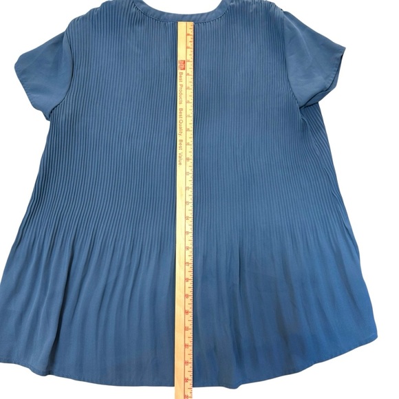 PLEIONE Pleated Tunic Top Blouse‎ Size Small Slate Blue Button Down Short Sleeve - Picture 11 of 12